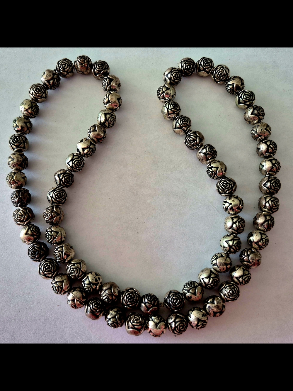 Silver Rose Bead Necklace for Women - Floral Beaded Strand